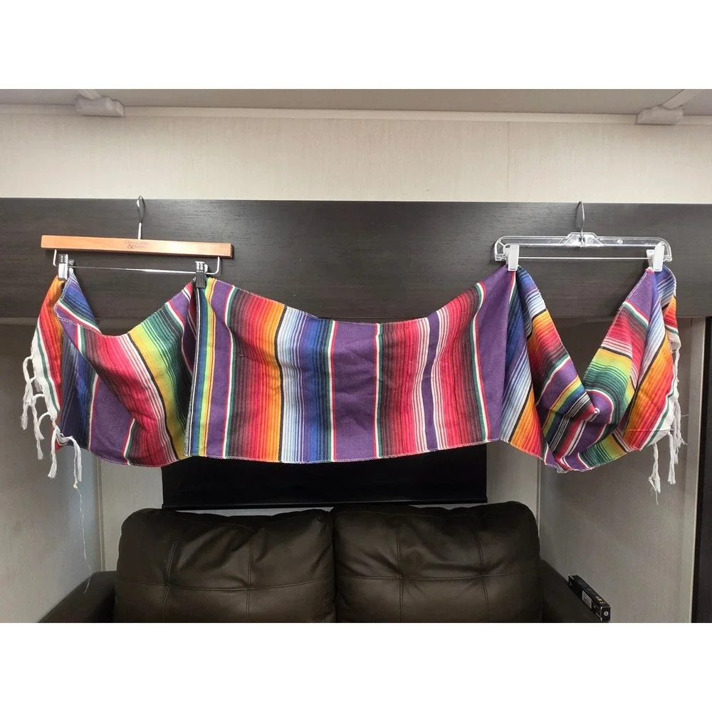 Mexican Serape Blanket Purple Multi Color Striped Falsa Throw Table Runner 82x14